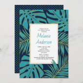 Invitation Turquoise, marine tropicale feuille mariage douche (Devant / Derrière)