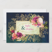 Invitation Turquoise, Marine, Vert, Gold Bold Florals Mariage (Devant)