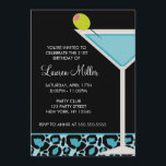 Invitation Turquoise Martini et empreinte de léopard<br><div class="desc">Commencez votre coup d'anniversaire dans le style par envoyer ces invitations chics de partie comportant une turquoise martini sur un arrière - plan d'empreinte de léopard. ILLUSTRATIONS du © JW d'art</div>