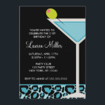 Invitation Turquoise Martini et empreinte de léopard<br><div class="desc">Commencez votre coup d'anniversaire dans le style par envoyer ces invitations chics de partie comportant une turquoise martini sur un arrière - plan d'empreinte de léopard. ILLUSTRATIONS du © JW d'art</div>