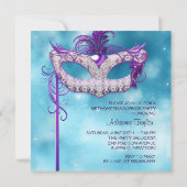 Invitation Turquoise mascarade bleue et violet (Dos)