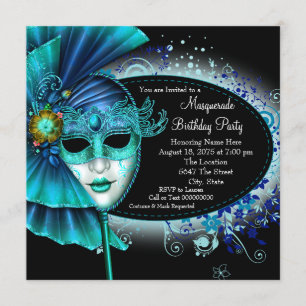 Invitation Turquoise mascarade de nuit bleue