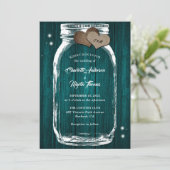Invitation Turquoise Mason Jar Burlap Coeurs Grange Mariage e (Debout devant)