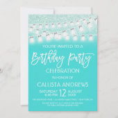 Invitation Turquoise Mason Jar Chaîne Lumières Parties scinti (Devant)