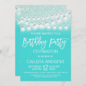 Invitation Turquoise Mason Jar Chaîne Lumières Parties scinti (Devant / Derrière)