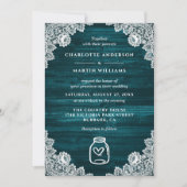Invitation Turquoise Mason Jar Dentelle florale Mariage en bo (Devant)