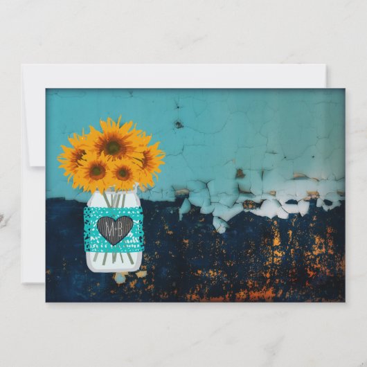 Invitation Turquoise Mason Jar Tournesols Mariage rustique In (Dos)