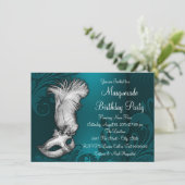 Invitation Turquoise Masque de la fêté Masquerade (Debout devant)