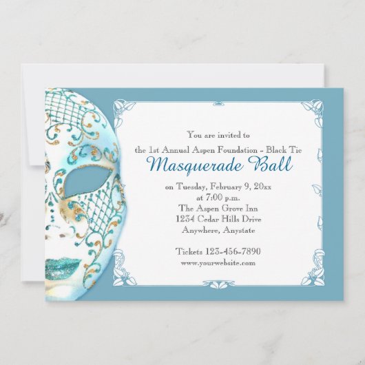 Invitation Turquoise Masquerade d'or Mardi Gras Ball Invitati (Devant)