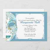 Invitation Turquoise Masquerade d'or Mardi Gras Ball Invitati (Devant / Derrière)