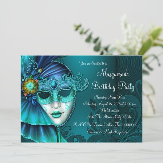 Invitation Turquoise Masquerade Mascarade Mascarade Mascarade (Debout devant)