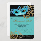 Invitation Turquoise Masquerade Masque Masque Costume de bal  (Devant / Derrière)