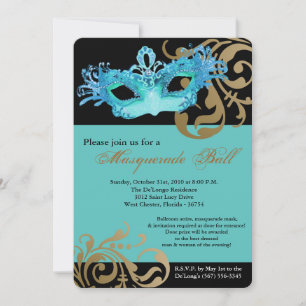 Invitation Turquoise Masquerade Masque Masque Costume de bal
