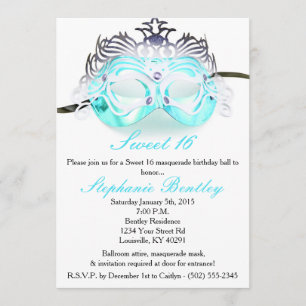 Invitation Turquoise Masquerade Zebra Sweet 16 Ann