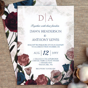 Invitation Turquoise, Mauve Blush, Bourgogne Rose Jardin Mari
