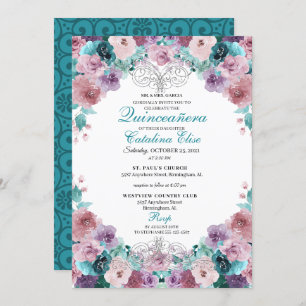 Invitation Turquoise & Mauve coucher de soleil Quinceanera An