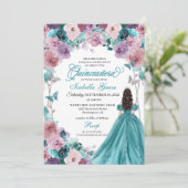 Invitation Turquoise & Mauve Coucher de soleil Quinceanera Pr (Debout devant)