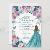 Invitation Turquoise & Mauve Coucher de soleil Quinceanera Pr (Devant)