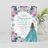 Invitation Turquoise & Mauve Coucher de soleil Quinceanera Pr (Debout devant)