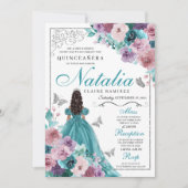 Invitation Turquoise & Mauve Ocean Sunset Princesse Quinceane (Devant)