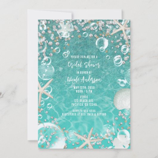 Invitation Turquoise mer enchantée Starfish & bulles Bride (Devant)