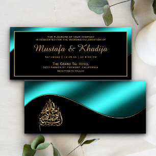 Invitation Turquoise métallique et or musulman Mariage musulm