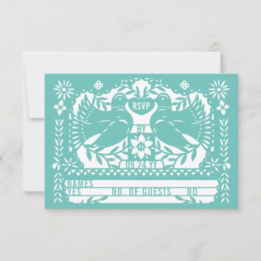 Invitation Turquoise Mexicaine Fantail Doves Papel Picado RSV (Devant)