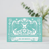 Invitation Turquoise Mexicaine Fantail Doves Papel Picado RSV (Debout devant)