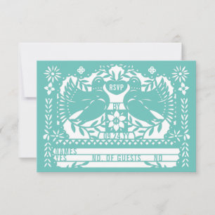 Invitation Turquoise Mexicaine Fantail Doves Papel Picado RSV
