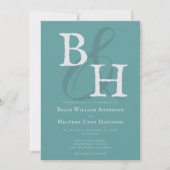 Invitation Turquoise minimaliste Mariage Monogramme (Devant)