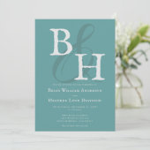 Invitation Turquoise minimaliste Mariage Monogramme (Debout devant)