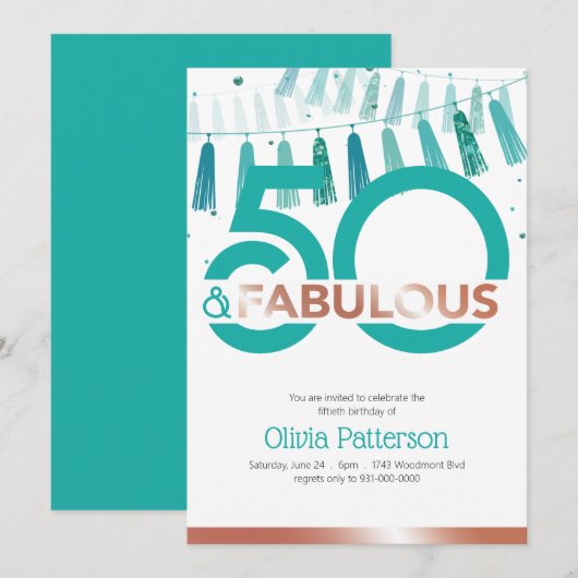 Invitation Turquoise moderne 50 et fabuleux 50 anniversaire (Devant / Derrière)
