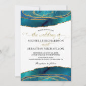 Invitation Turquoise moderne Aquarelle or Mariage Agate (Devant)