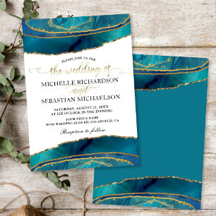 Invitation Turquoise moderne Aquarelle or Mariage Agate