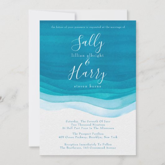 Invitation Turquoise, moderne Aquarelle Waves Mariage (Devant)