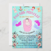 Invitation Turquoise Moderne Boho Floral Princesse Bébé Fille (Devant)