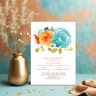 Invitation Turquoise moderne Burange Terracotta Mariage Flora