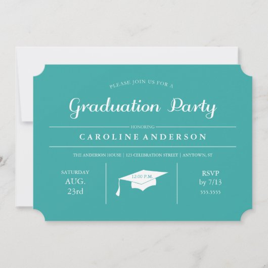 Invitation turquoise Moderne Chic Graduation (Devant)