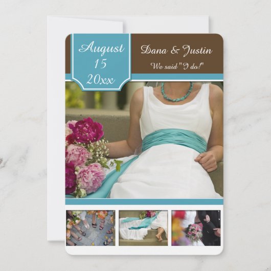 Invitation Turquoise moderne et Brown Collage photo Mariage d (Devant)