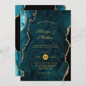 Invitation Turquoise moderne et or Agate Pierre Mariage Invit (Devant / Derrière)