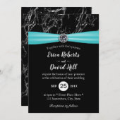 Invitation  Turquoise moderne Mariage en marbre noir (Devant / Derrière)