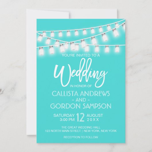 Invitation Turquoise moderne Mason Jar String Mariage (Devant)