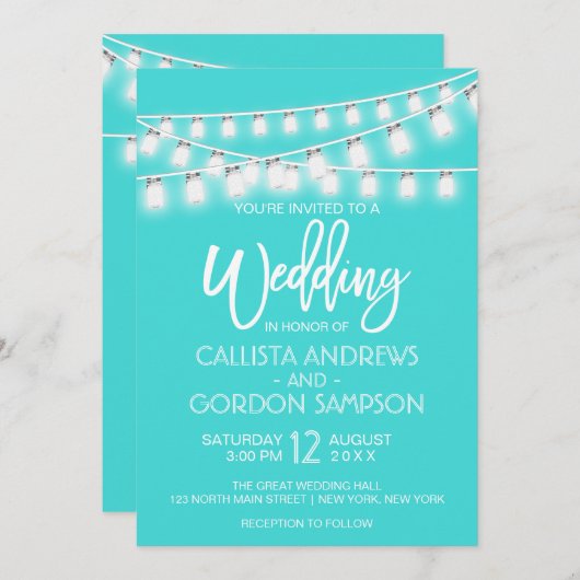 Invitation Turquoise moderne Mason Jar String Mariage (Devant / Derrière)