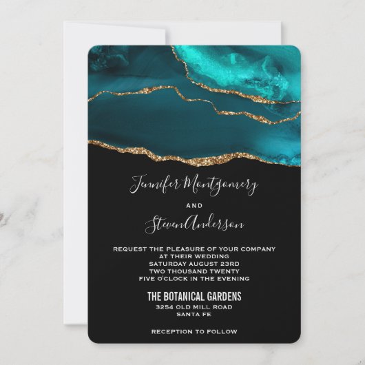 Invitation Turquoise moderne & Or Agate Pierre Mariage Abstra (Devant)