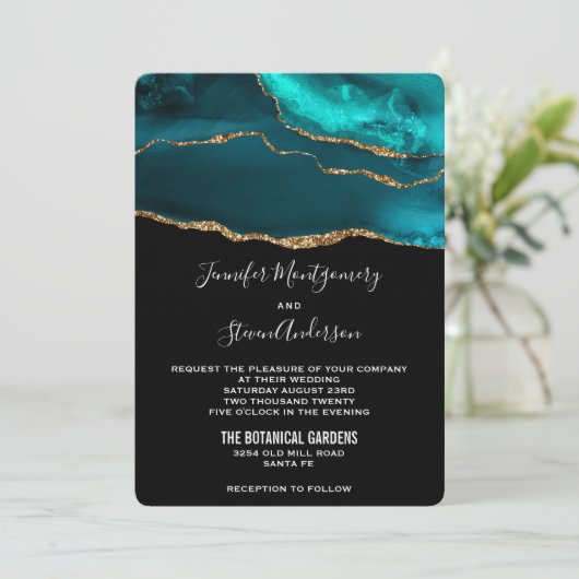 Invitation Turquoise moderne & Or Agate Pierre Mariage Abstra (Debout devant)