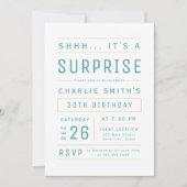 Invitation Turquoise Moderne Typographie Simple Surprise Anni (Devant)