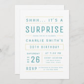 Invitation Turquoise Moderne Typographie Simple Surprise Anni (Devant / Derrière)