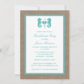 Invitation Turquoise Monogram Hippocampe Plage Enterrement de (Devant)