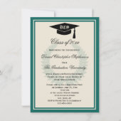 Invitation Turquoise Monogram Laurel Classic College (Devant)