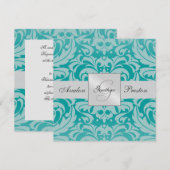Invitation Turquoise Monogramme Mariage damassé (Devant / Derrière)